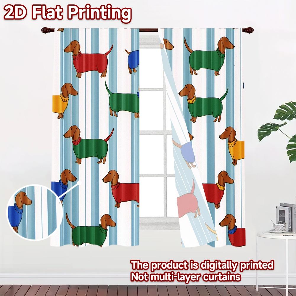 2D flat printing 2pcs Curtain Cute Dachshund Dogs Digital Printed Polyester Drapes Festive Holiday Perfect for Festive for