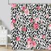Leopard Textured Shower Curtain, Vintage Striped Brown Floral Creative Geometric Modern Plants Polyester Bathroom Decor Curtain