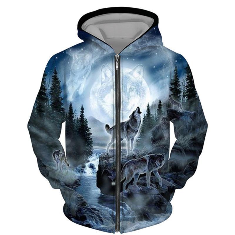Spring Autumn 3D Wolf Series Printed Zipper Hoodie Men Women Couples Hoodie Hoodie Jacket Casual Fashion Jacket