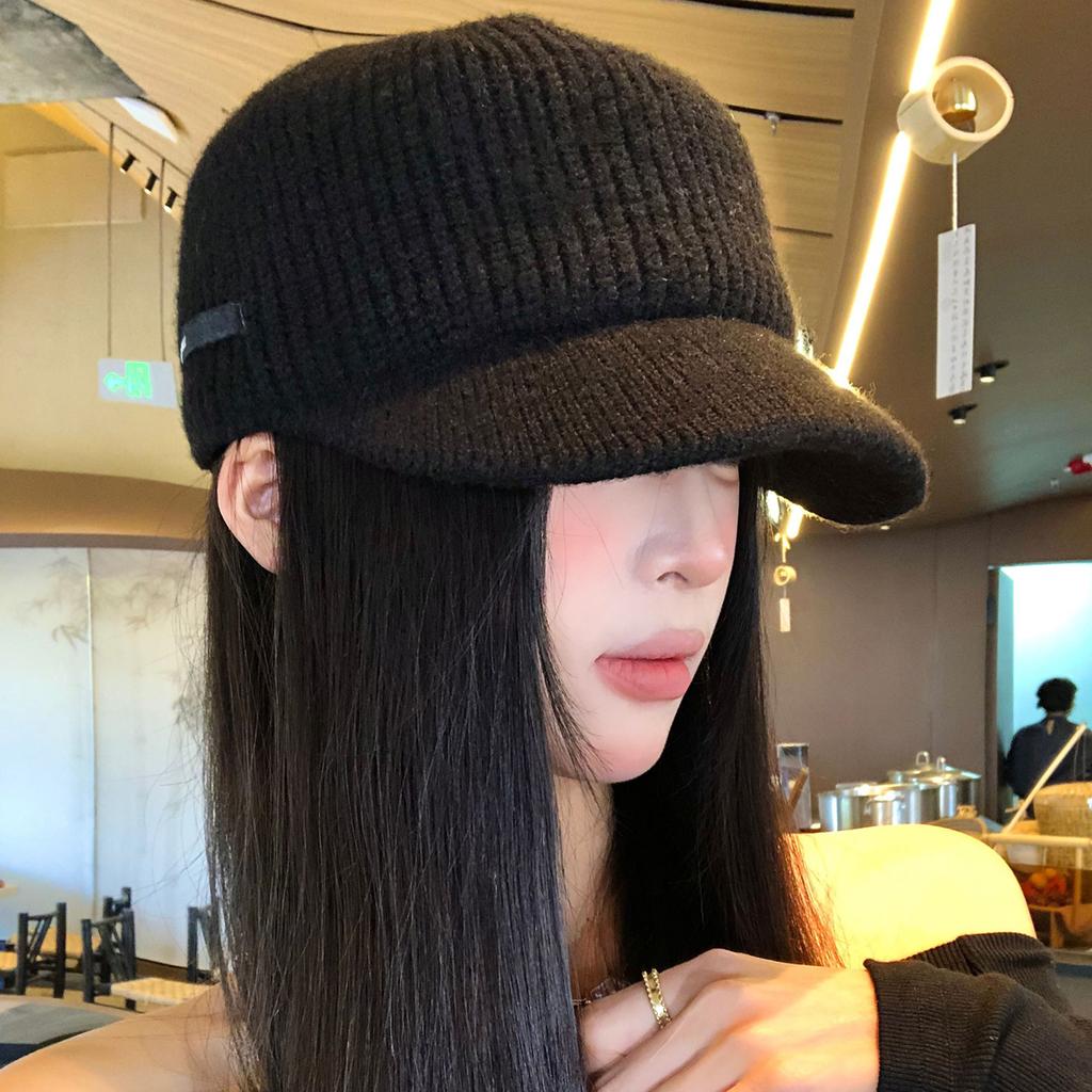 Autumn and Winter Flat Top Knitted Cap Female Equestrian Hat Wool Hat