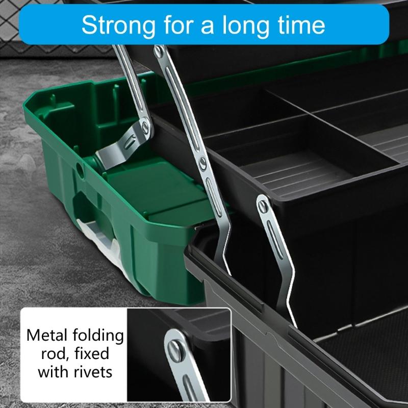 17inch Toolbox Organizers Storage Case With Three Foldable Trays and Lockable Lid, Portable Dividers And Carrying Handle