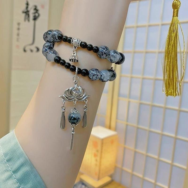 Brățară nouă în stil chinezesc stil național brățară dublu cerc suprapusă design de nișă versatil bijuterii retro cu mărgele pentru bărbați și femei