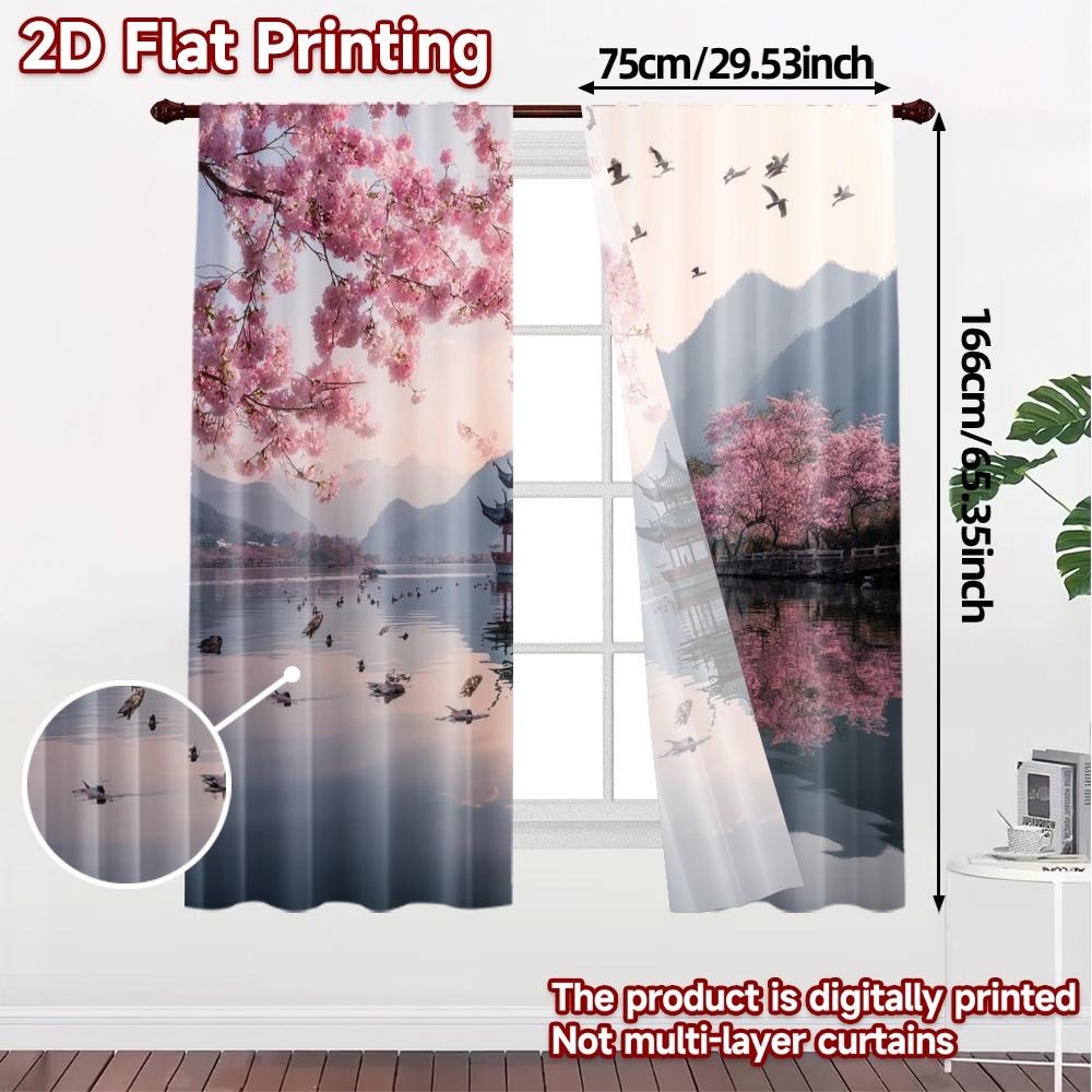 2 st 2D-platttryckta gardiner (Utan stång) Lugn Blommig Trendiga Eleganta Gardiner Hållbara 100% Polyestertyg Gardiner