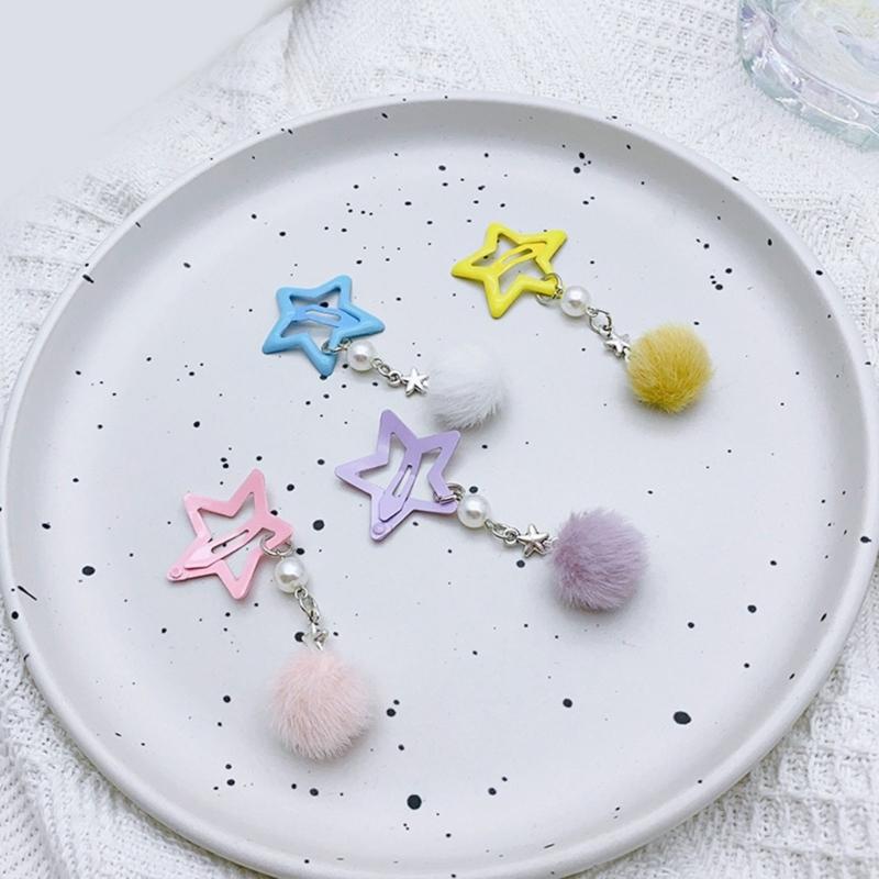 Kleiner Stern Haarspange für Mädchen Retro Haarspange Accessoire Pelziger Ball Anhänger Haarspange