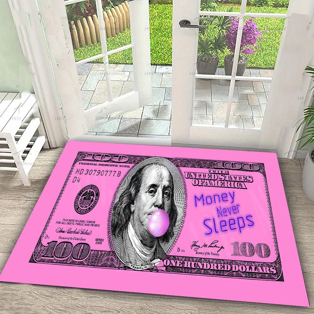 Tappeto Tappetino Tappeto Design Banconota da 100 Dollari Creativo Stampa Money Never Sleeps & Make Money Decorazione Elegante per la Casa per il Soggiorno