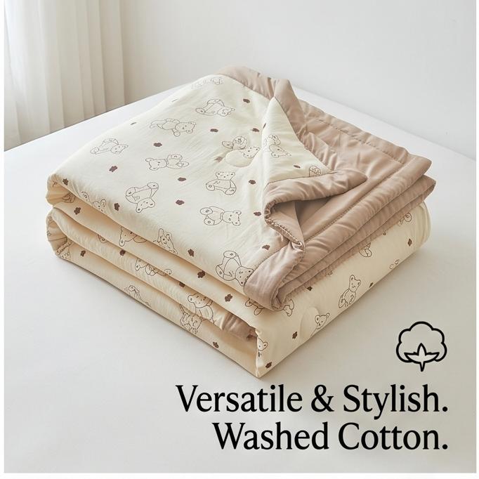 Ultra Soft Cotton Summer Cooling Quilt Cute Cartoon Print Washable Lightweight Single Double For Bedroom Dorm All Season Gift Use