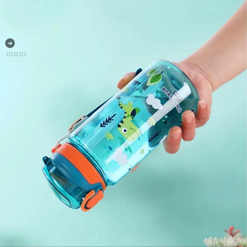 600ML Kids Water Bottle with Straw, Leak-Proof Reusable BPA Free Tritan Water Bottle with Handle for Boys, Girls, Nursery School