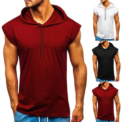 Men Fitness Muscle Solid Sleeveless Hooded Bodybuilding Tight-drying Tops
