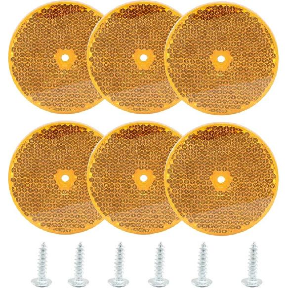 6 Pack White Round Reflector, Front Reflector With Mounting Screw, Safety Reflectors For Driveway, Trailer, Posts