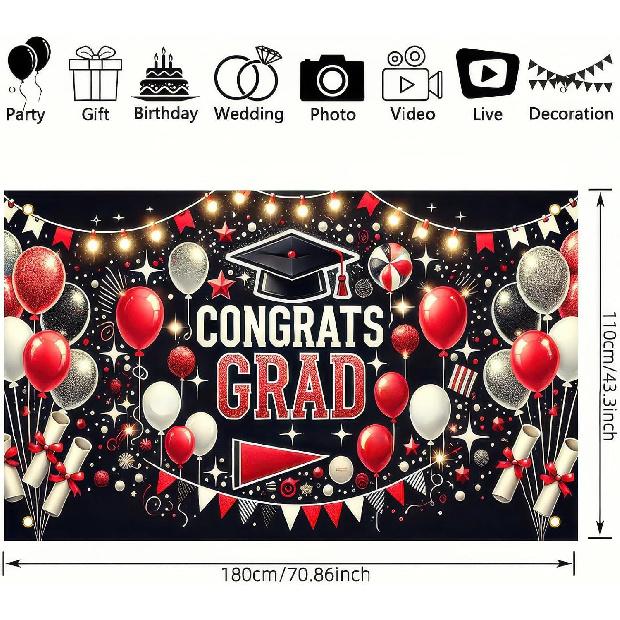 Graduation Banner 71 x 43 Inch Congrats Grad Party Decoration Graduation Photo Backdrop for Class of 2025 Graduations Celebration Senior Graduate