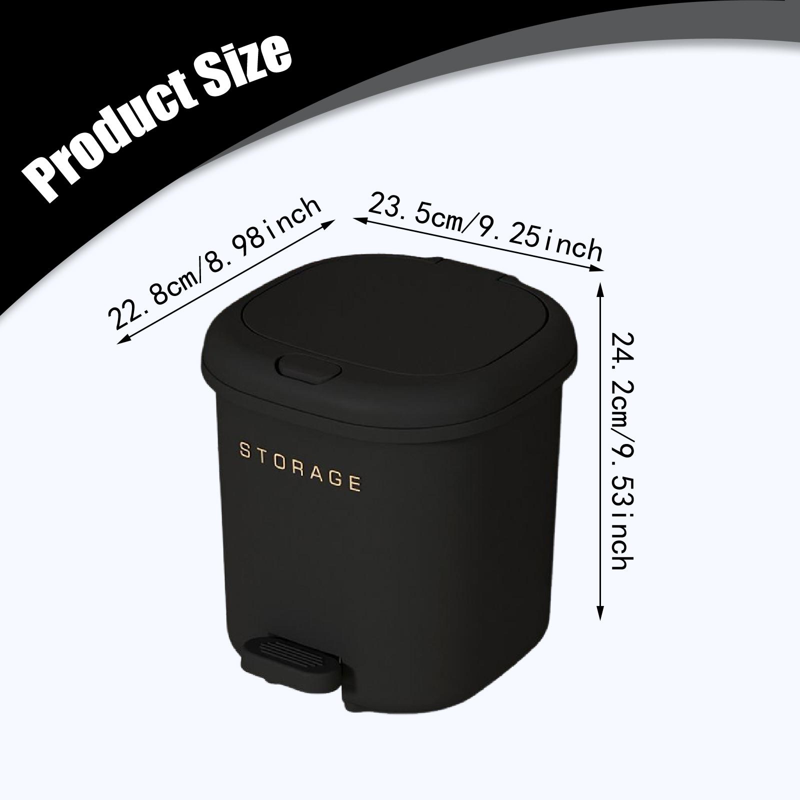 

12/16/22L Black Matte Round Pedal Trash Can Step On Waste Bin With Lid For Bedroom Living Room Bathroom Garbage Storage