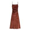 Velvet Ruched Midi Slip Dress – European & American Hot Girl Style Winter Fashion