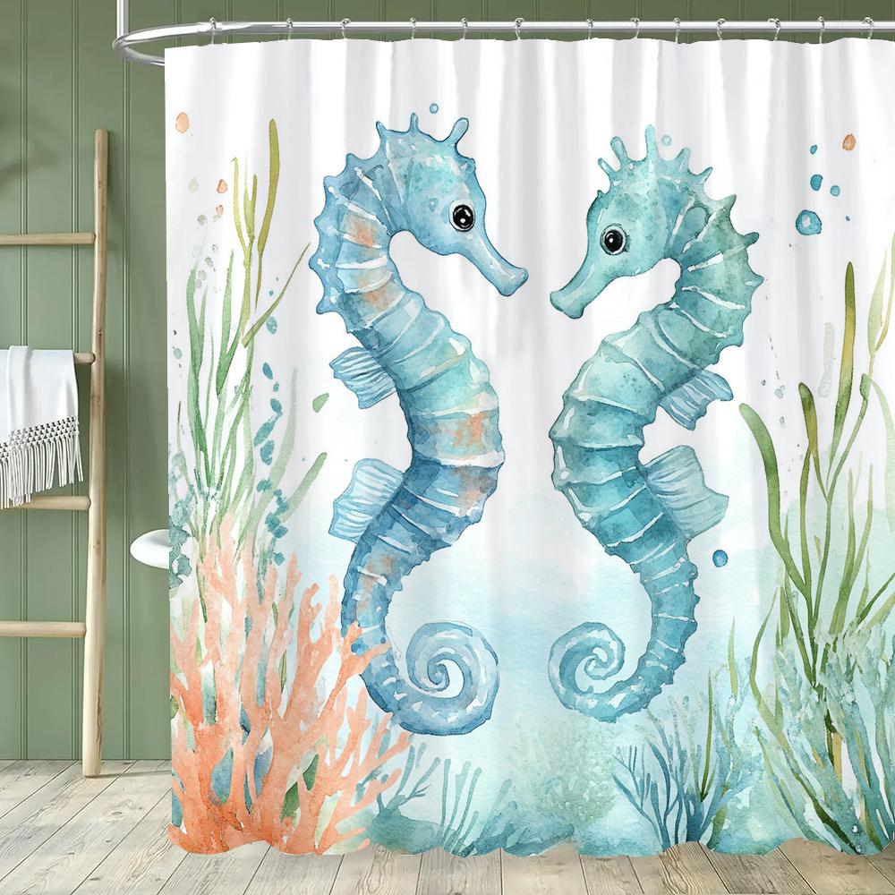 Underwater World Dolphin Turtle Shower Curtain,Ocean Animals Polyester Fabric Bathroom Curtains for Home Decoration Curtain
