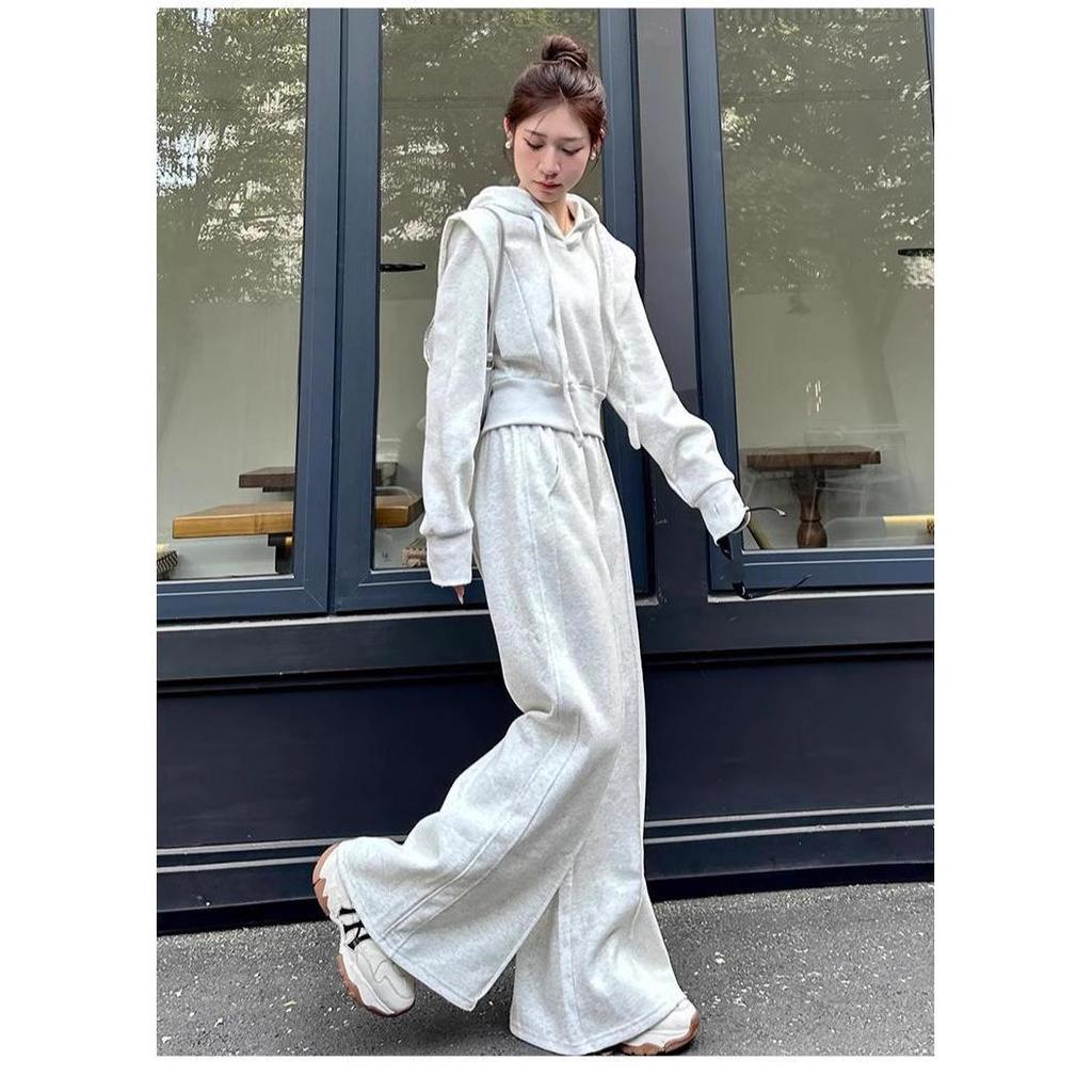 Women's Loose-Fit Two-Piece Set: Hooded Sweatshirt & Wide-Leg Pants - Autumn/Winter Fashion