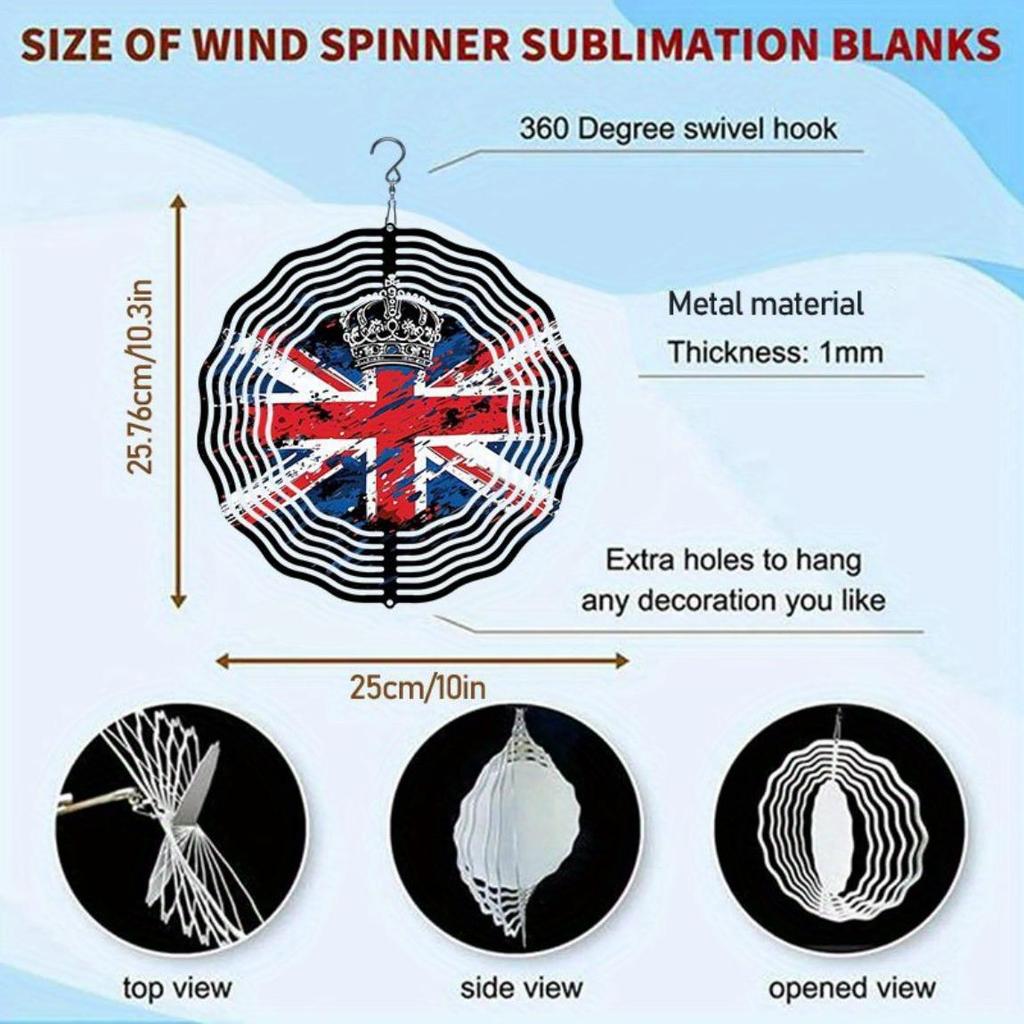 UK Flag and Crown Metal Wind Spinner Outdoor Garden Decor Rotating 3D Art for Yard Patio Holidays Patriotic Celebrations No Electricity Needed