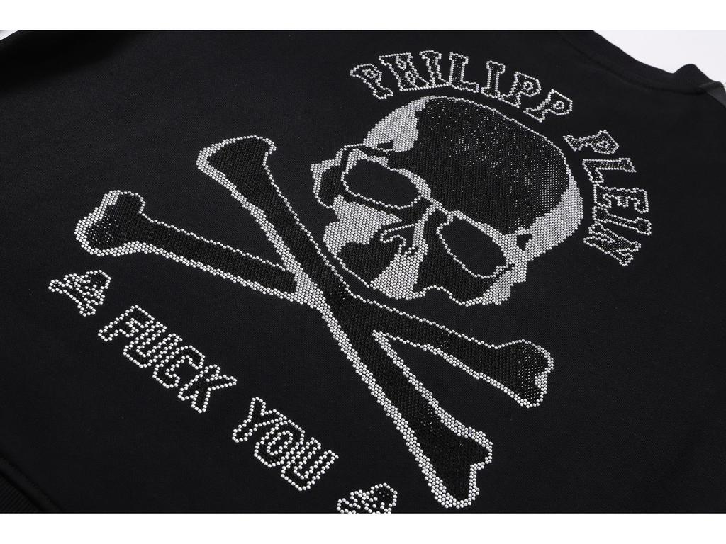 Trendy Philip Plein Men's Hoodie: Autumn/Winter Collection, European & American Street Style, Rhinestone Round Neck, Casual Fashion.