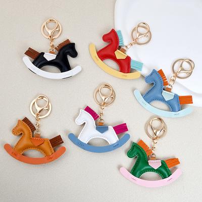 1Pc Keyring Ins Style Rocking Horse Ladies Pendant Decoration Cute Keychain PU Bag Accessories