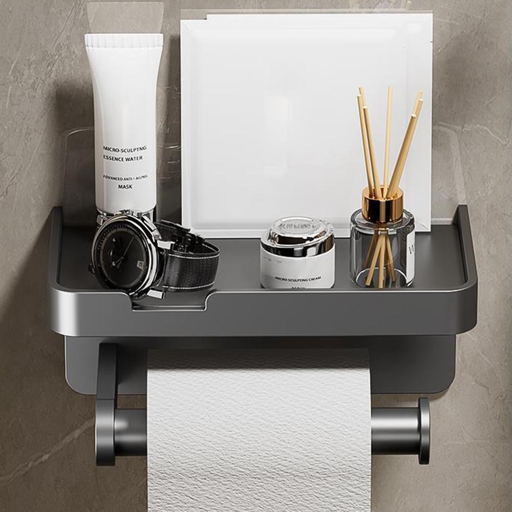 Aluminum Alloy Paper Holder Wall-Mounted Toilet Roll Paper Holder No Drilling Bathroom Kitchen Paper Holder