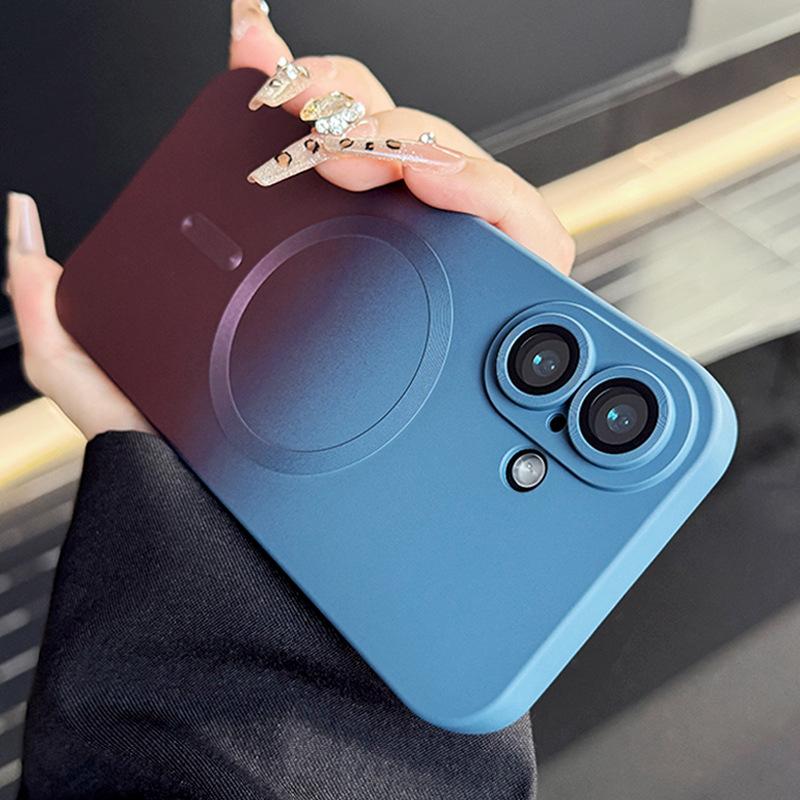 Applicable To Apple 17promax Gradient Magnetic Liquid Silicone Mobile Phone Case IPhone 16 Lens Film Protection Case