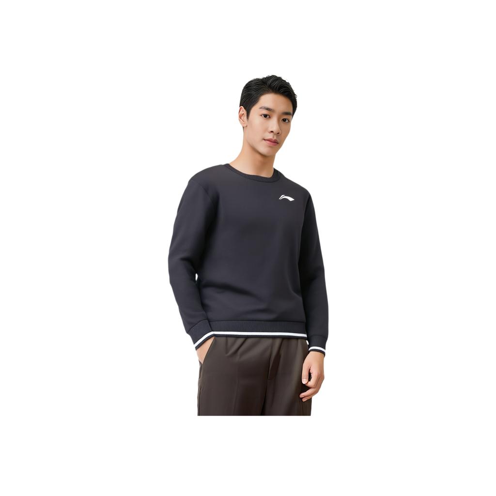 Li Ning Simple Logo Comfortable Pullover Casual Long Sleeve Knit Sweater Men sweater Black AMBU295-1