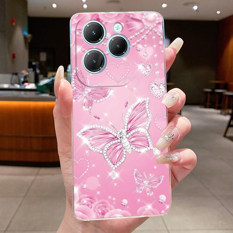 For Infinix Hot 40 Case Clear Silicone Luxury Aesthetic Butterfly Flower Soft TPU Back Cover Infinix X6836 X6837 Hot 40 Pro Case