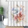 1pc Vintage Watercolor Beautiful Floral and Plant Shower Curtain, Polyester Fabric, Machine Washable, Suitable for Bathroom
