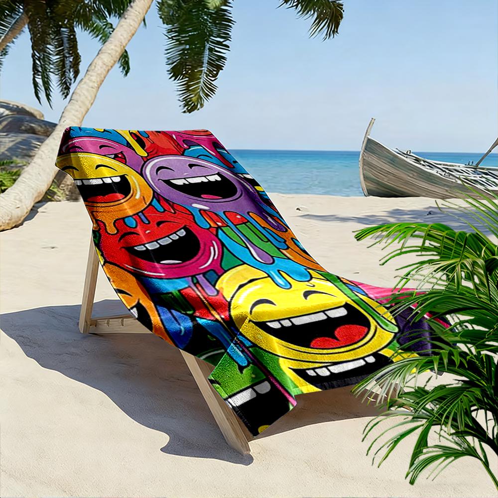 Buntes Tropfendes Smiley-Gesichter Design Strandtuch schnelltrocknend für Reisen Outdoor-Sportarten Joggen Strand und Schwimmen