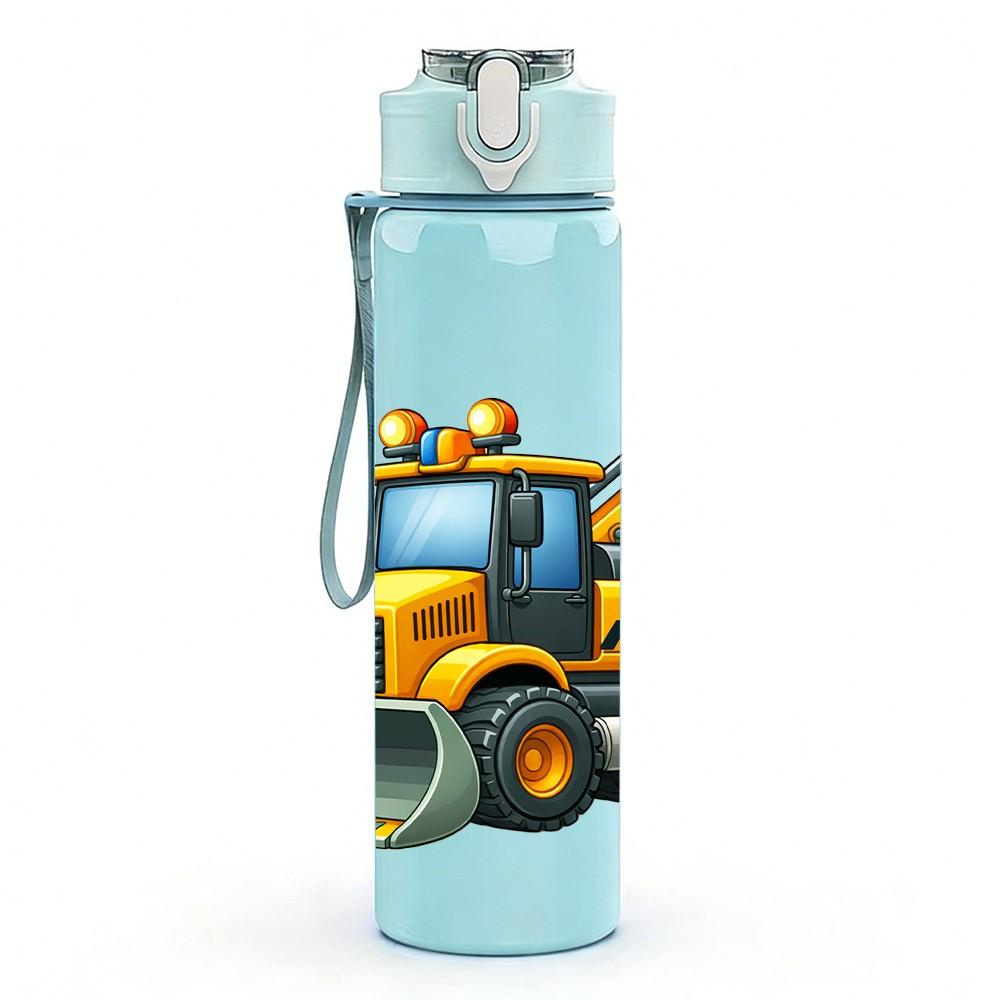 1PC Yellow Excavator Construction Truck 750ml Color Plastic Sports Water Bottle Leakproof Flip Straw Lid Suitable for Sports Office Home Use