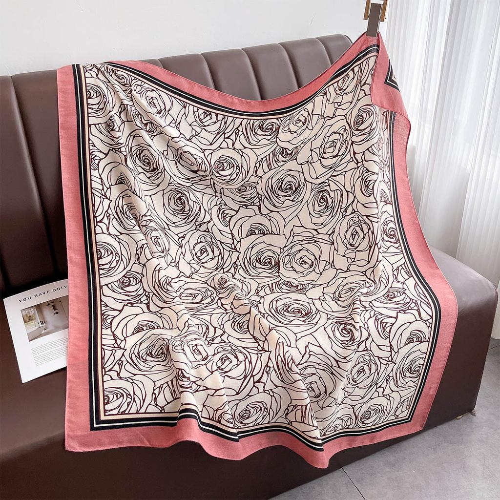 90*90cm Floral Printed Square Scarf Women Imitation Silk Scarves Bandanas Luxury Beach Shawl Wraps Elegant Hijab Neckerchief