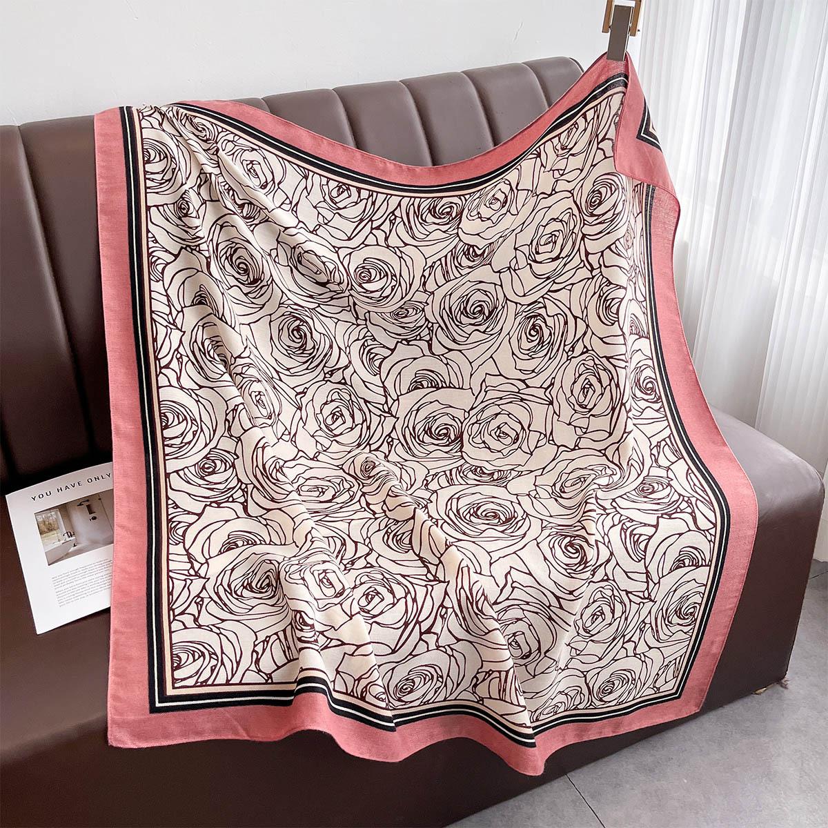 

90*90Cm Floral Printed Square Scarf Women Imitation Silk Scarves Bandanas Luxury Beach Shawl Wraps Elegant Hijab Neckerchief