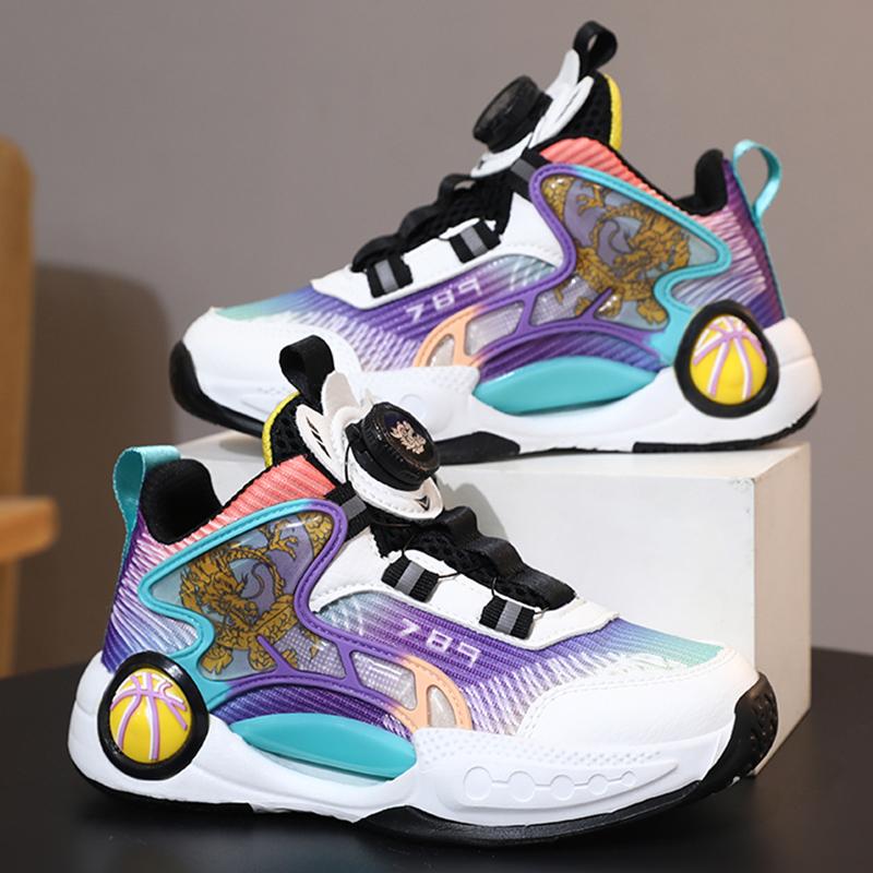 Hot Selling Children's Basketball Shoes High Top Comfortable Sneakers Breathable Rotating Buckle Warm Kids Outdoor Casual Shoes