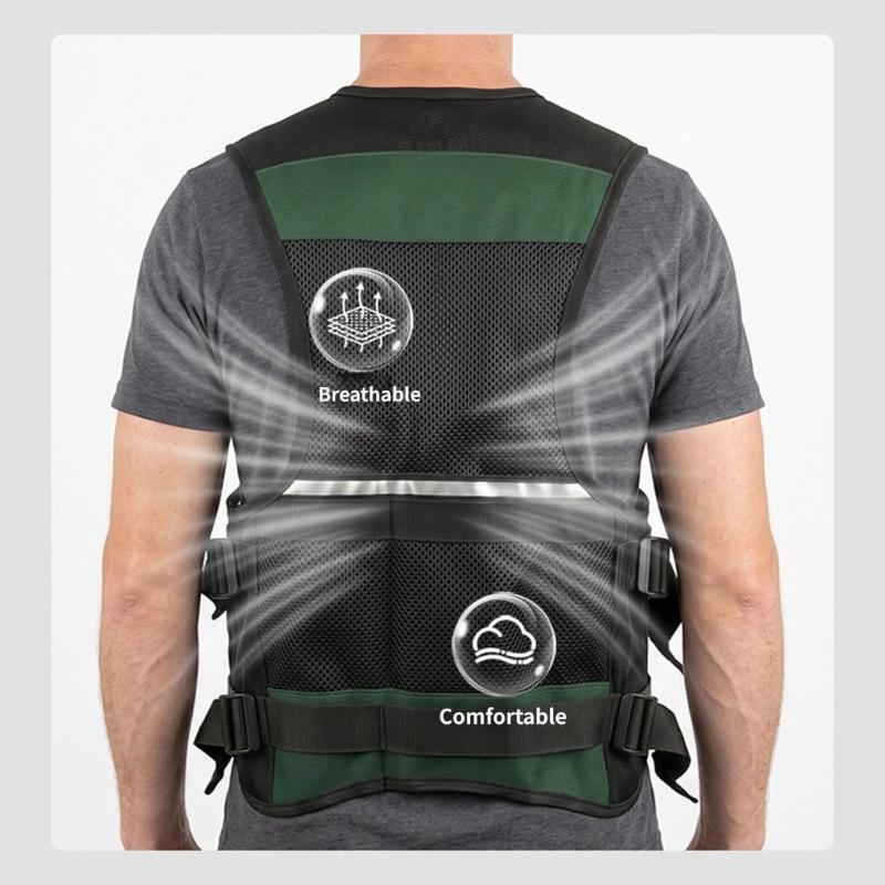 Multi-Pocket Utility Vest With Reflective Trim and Adjustable Side Bands for Keeping Common Work Items Close During Maintenance and Installation Tasks