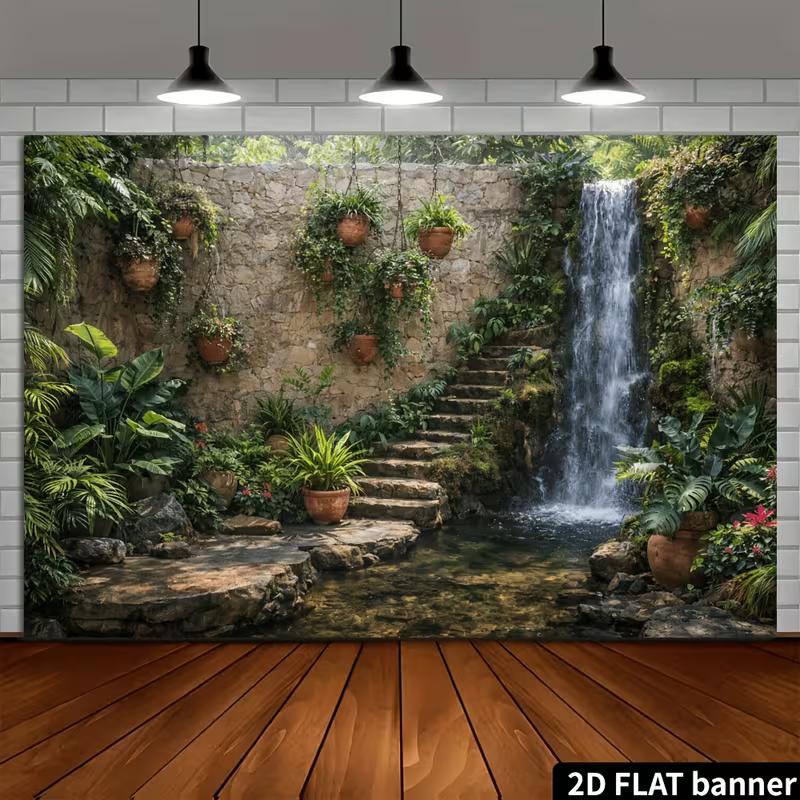 2D Exotic Greenery Pool Portrait Photo Backdrop