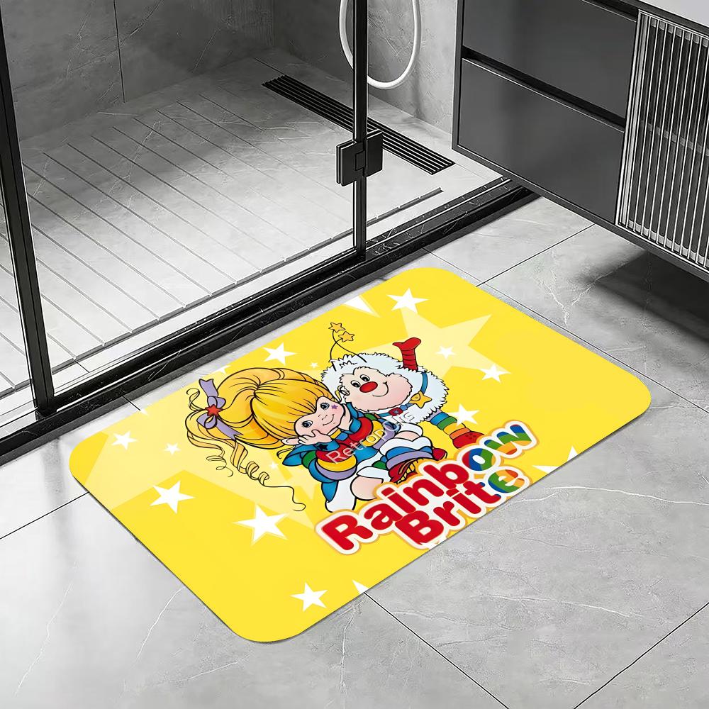 Anime R-Rainbow Brite Floor Mat Diatomite Bath Mat, Quick Dry Absorbent Non-Slip Door Mat