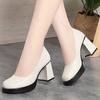 8cm Comfortable Fashion Shallow Mouth Soft Leather Shoes Women Pumps  Fall Block High Heels Shoes for Office Model Court
