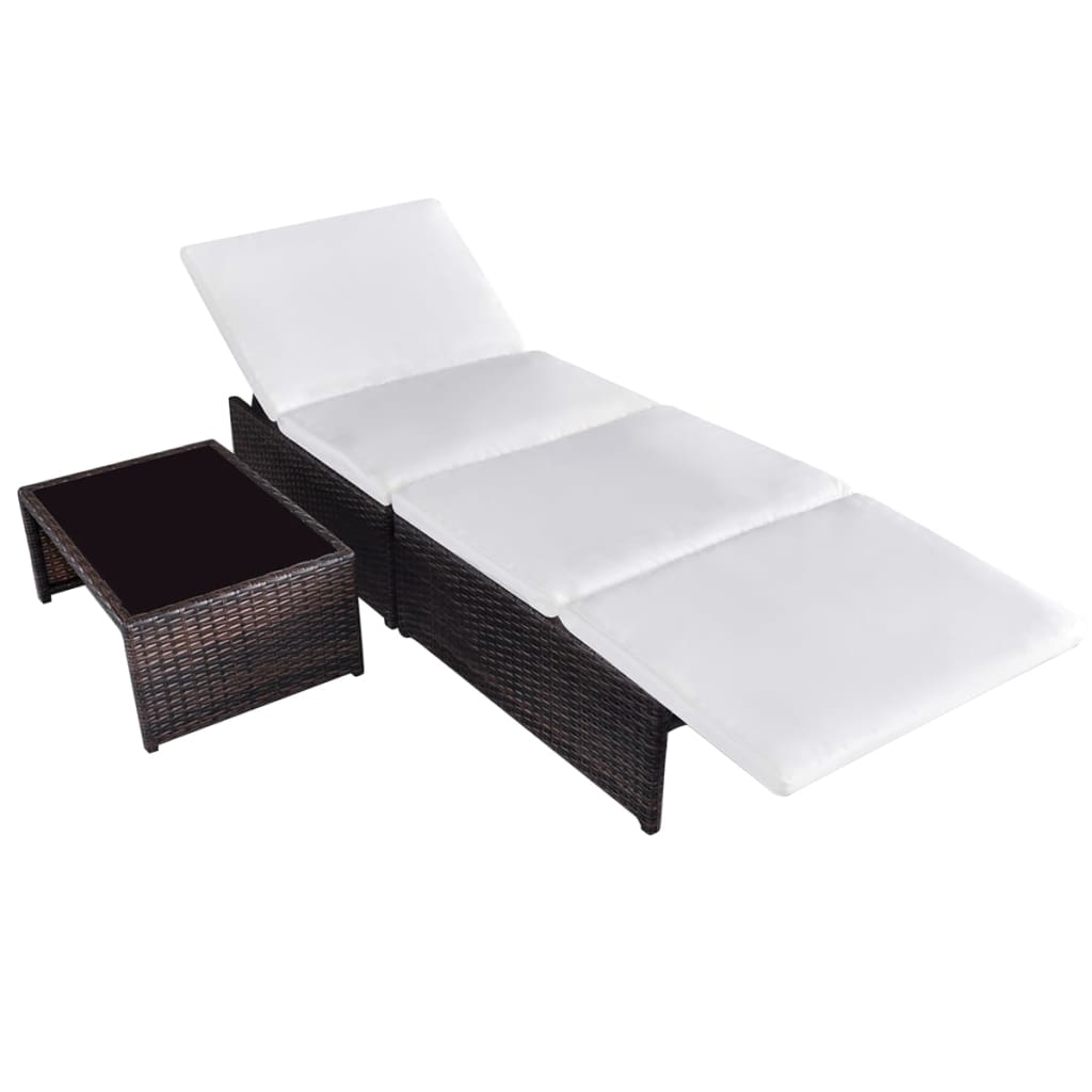 Outdoor Lounge Chairs 2 pcs with Table Brown Poly Rattan