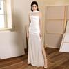1011 French light wedding dress bride white simple and thin dress bar mitzvah banquet satin morning gown dress women