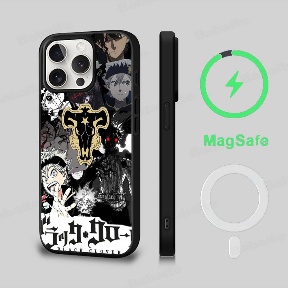 Anime Black C-Clover Phone Case Magnetic Case For IPhone 16 14 13 12 11 15 Pro Max Plus For Magsafe Wireless Charge Cover