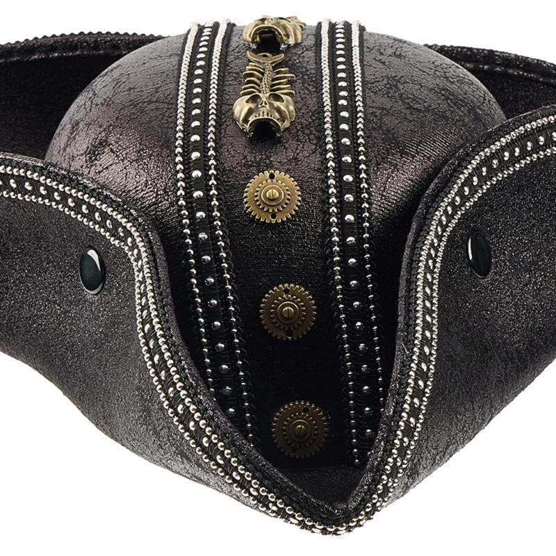 Brauner PU-Leder-Piratenhut für Damen und Herren Dreispitz-Piratenhut für LARP Cosplays Kostümzubehör