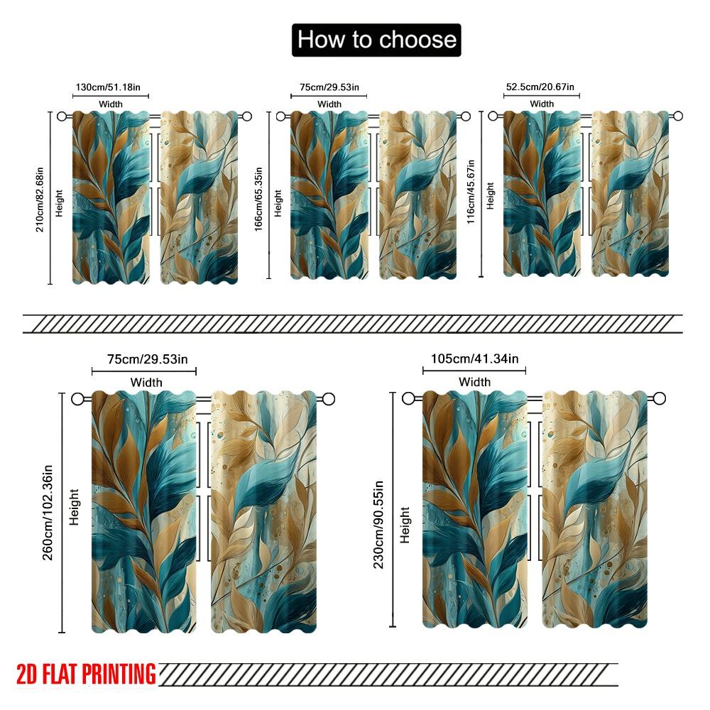 2pcs,2D Plane Printing Popular Curtain Panels Leafy Hues Polyester (without Rod) Art Deco Festive Perfect for Bedroom & Living