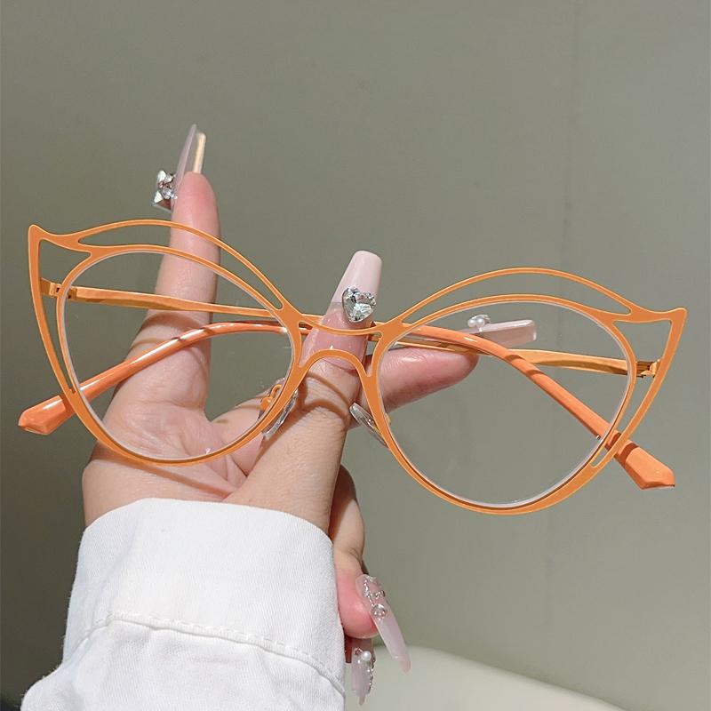 Hollowed Rim Cat Eye Glasses Women Stylish Blue Light Blocking Eyewear Trendy Luxury Brand Design Decor Optical Frames
