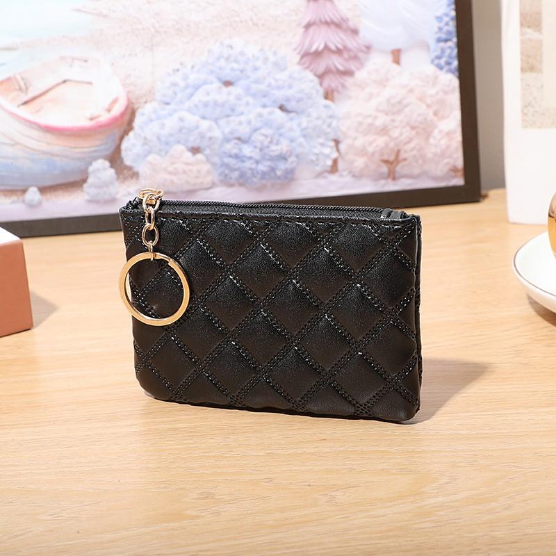 Black PU Mini Coin Wallet Classic Diamond-checkered Zipper Key Bag Money Pocket Purse Women Small Card Holder Coin Purse 6 Color