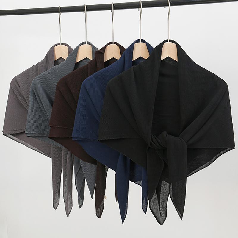 Pleated Square Scarf For Women Muslim Chiffon Hijabs Shawl Solid Crinkle Headscarf Wraps Islamic Turban Headband Bandana Foulard