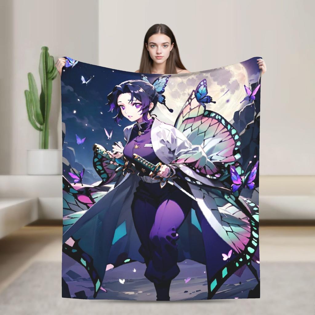 Nezuko's Kimono Tribute- Asanoha Pink Hemp Leaf Blanket Demon Slayer Flannel Funny Warm Throw Blanket for Home Winter