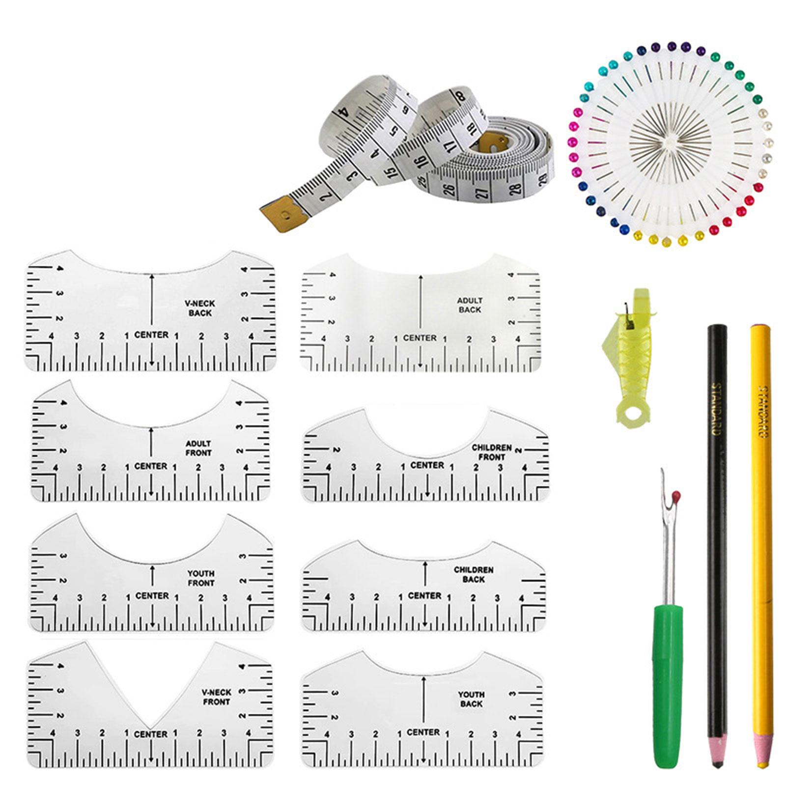

Инструмент для выравнивания линейки для футболок разных размеров, включая мягкую рулетку, вспарыватель швов, швейные булавки для термопресса