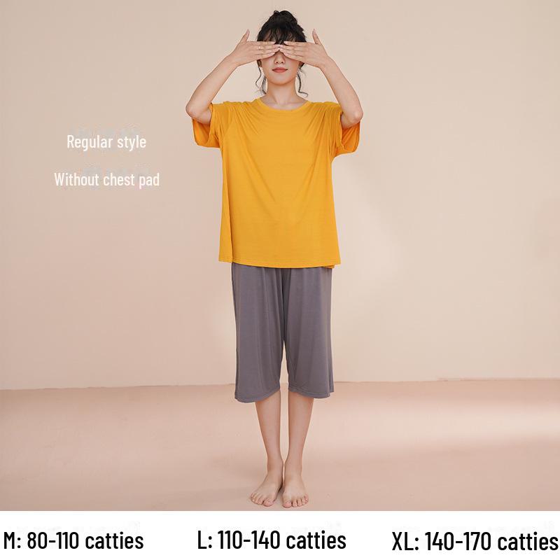 Women's Summer Short-Sleeve Modal Cotton Pajama Set with Chest Pad