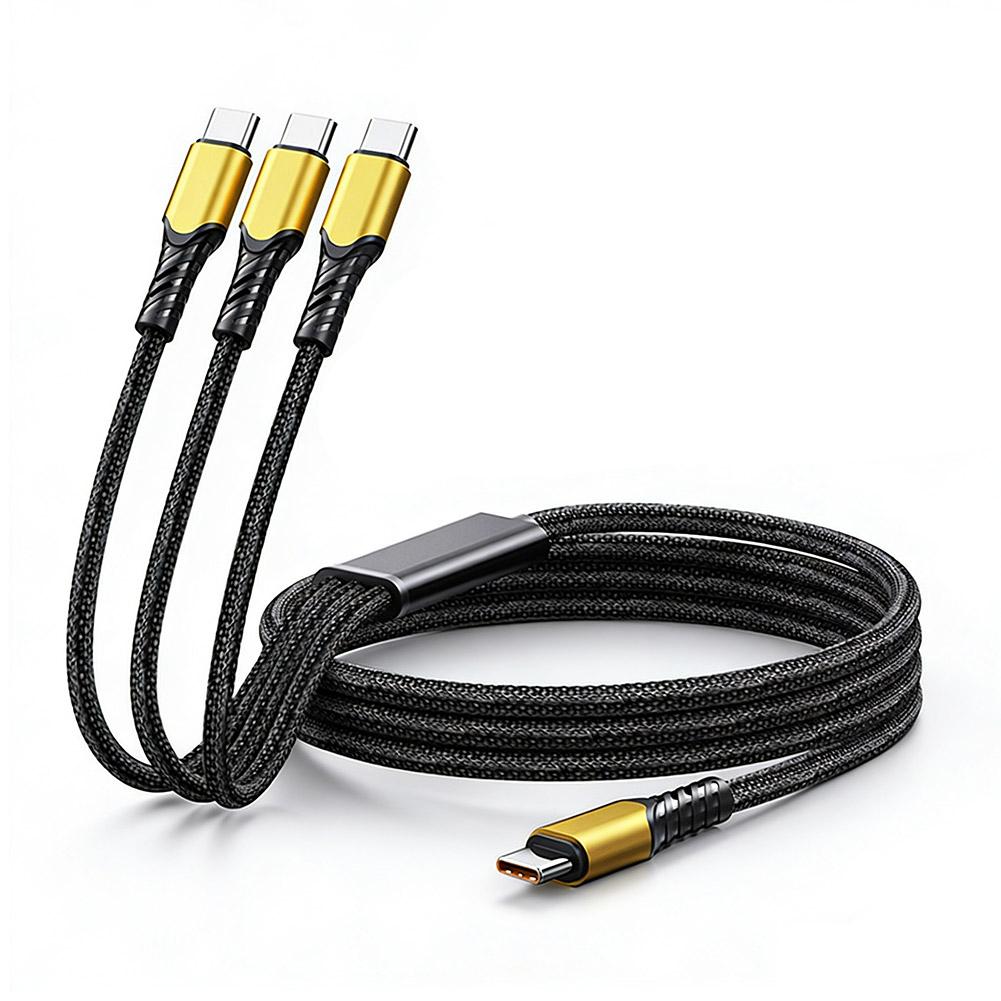 100W Braided Spring 3 In 1 USB C To 3 Type C Cable Fast Charging Phone Cable Suitable For Type-C Laptop Data Cable