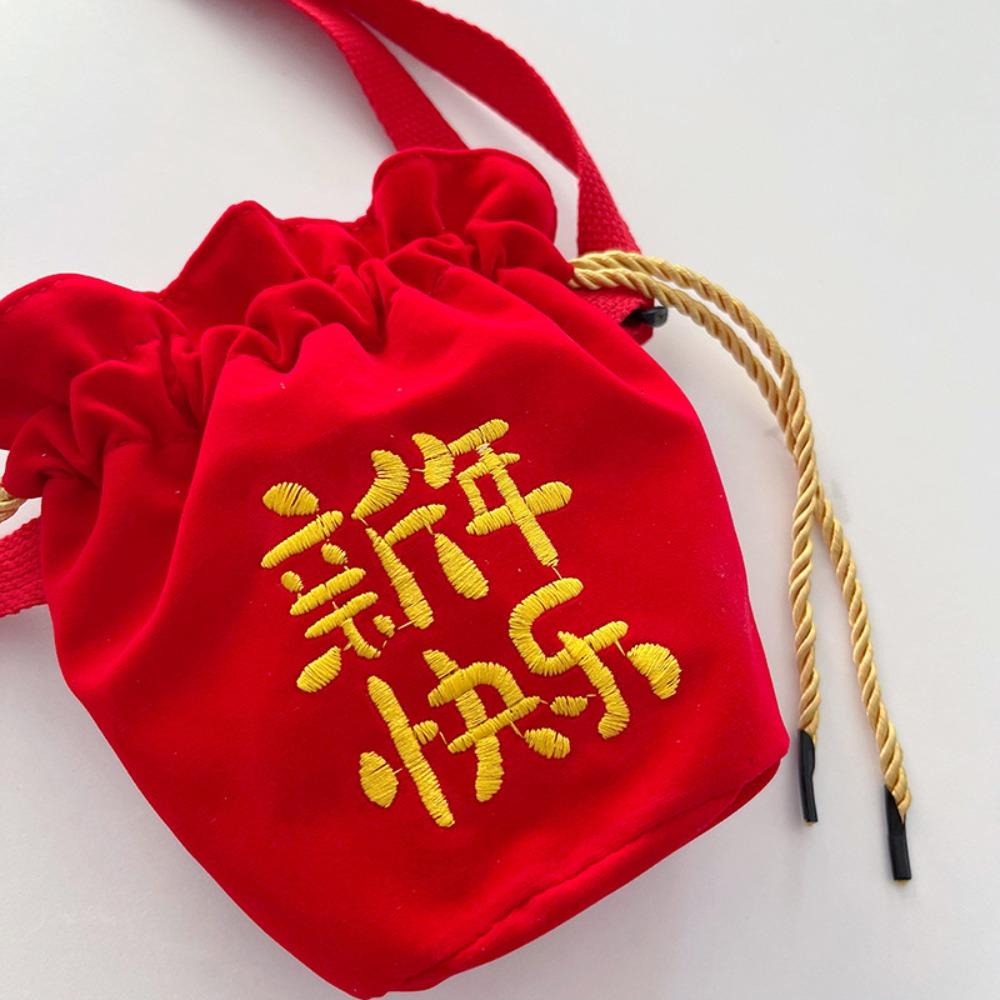Red Canvas Coin Purse Wallet Embroidered Crossbody Bag Cute New Year Coin Purse Baby