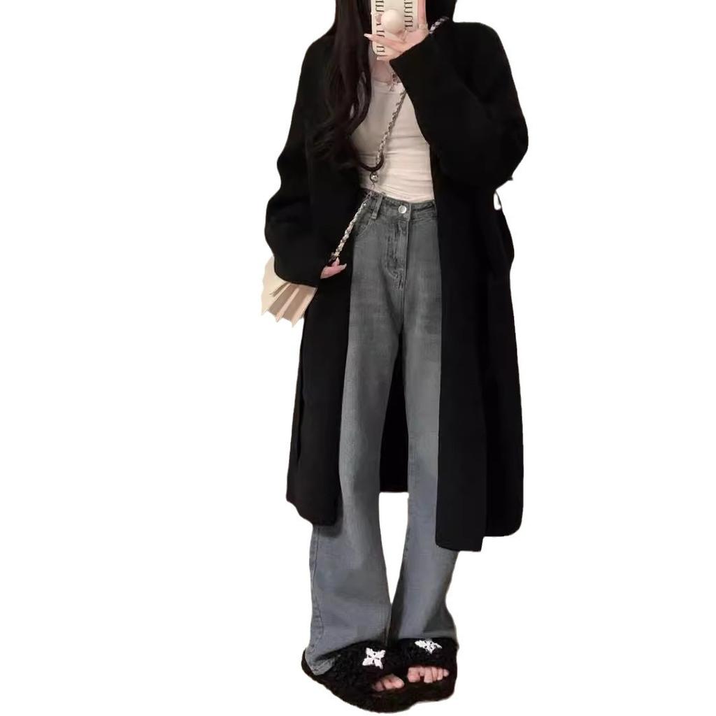 Lässige Mode sanfter langer Pullover locker fauler Wind mehrfarbig Herbst und Winter Damen Knie Strickjacke