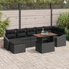 VidaXL 8-Piece Garden Dining Set with Cushions In Black Poly Rattan and Acacia 3349869